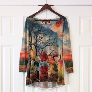 Amma Los Angeles Made in LA Y2K Boho Whimsigoth Butterfly Rainbow Tree Blouse